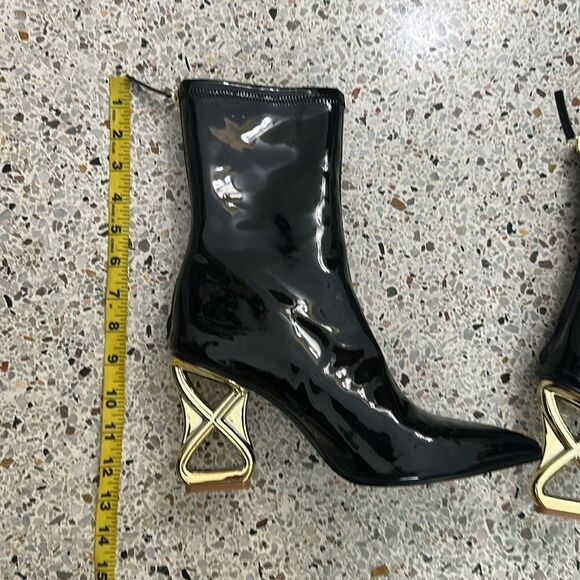 New Steve Madden Londyn black patent shiny leather boot gold heel 9.5 - Picture 9 of 9